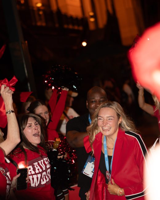 Mel Bull celebrating with the team